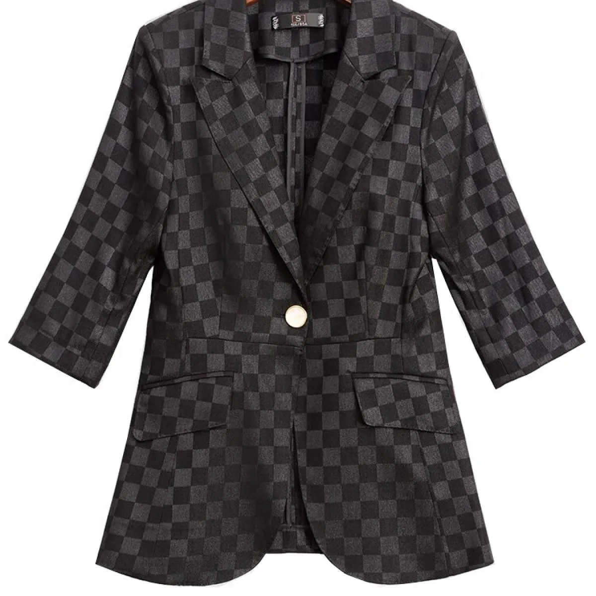 Giacca da donna estiva primavera moda da donna albicocca nera blu scozzese mezza manica giacca da lavoro femminile da lavoro