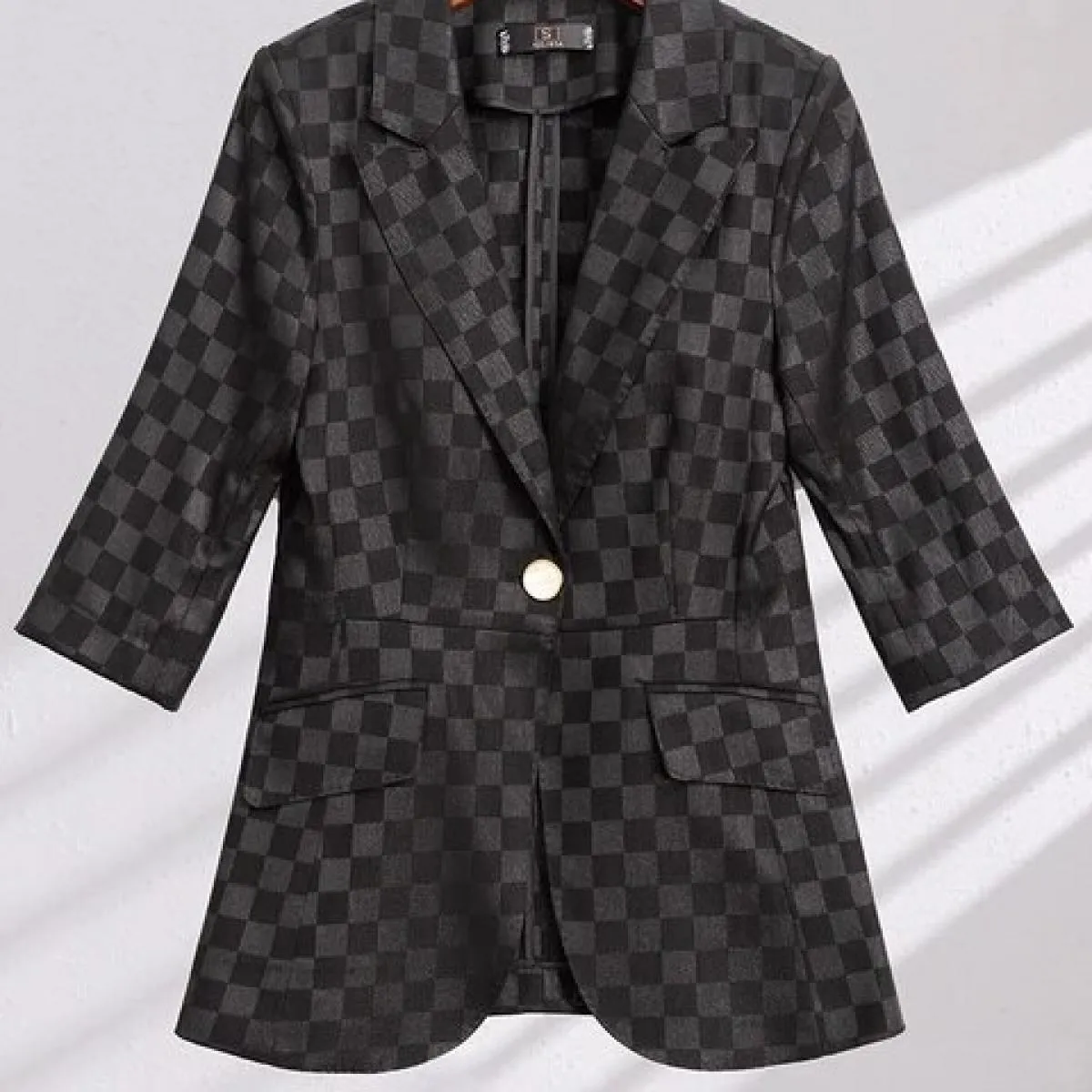 Giacca da donna estiva primavera moda da donna albicocca nera blu scozzese mezza manica giacca da lavoro femminile da lavoro