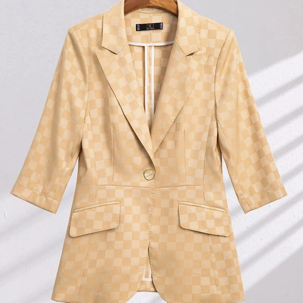 Giacca da donna estiva primavera moda da donna albicocca nera blu scozzese mezza manica giacca da lavoro femminile da lavoro