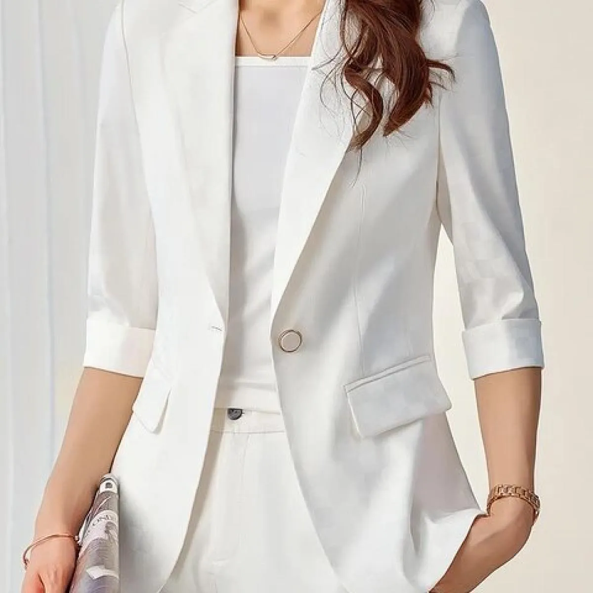 Giacca da donna estiva primavera moda da donna albicocca nera blu scozzese mezza manica giacca da lavoro femminile da lavoro