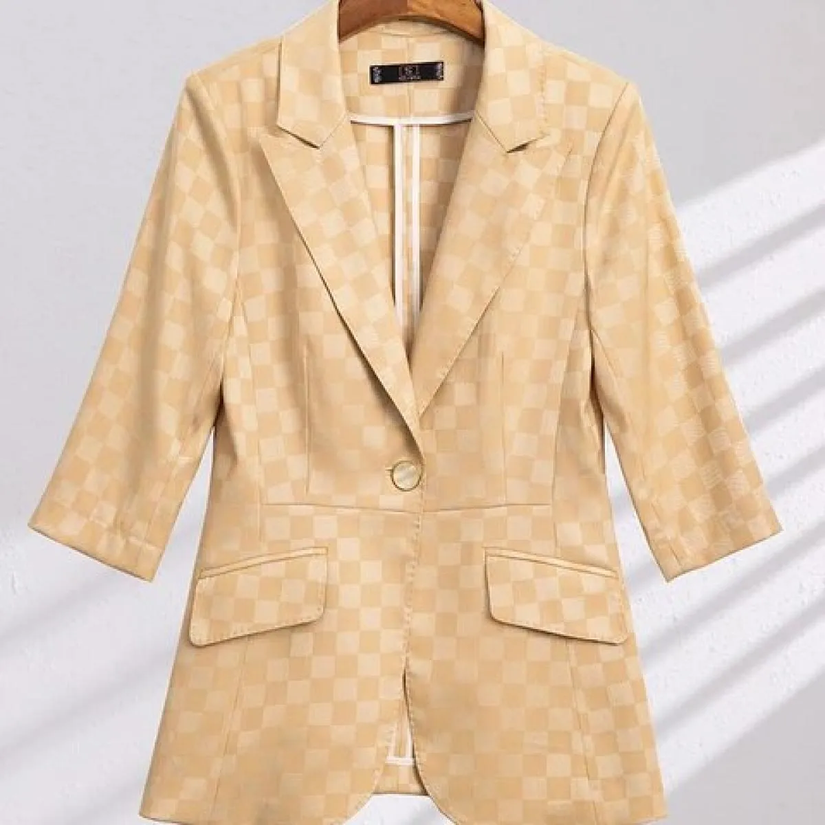 Giacca da donna estiva primavera moda da donna albicocca nera blu scozzese mezza manica giacca da lavoro femminile da lavoro