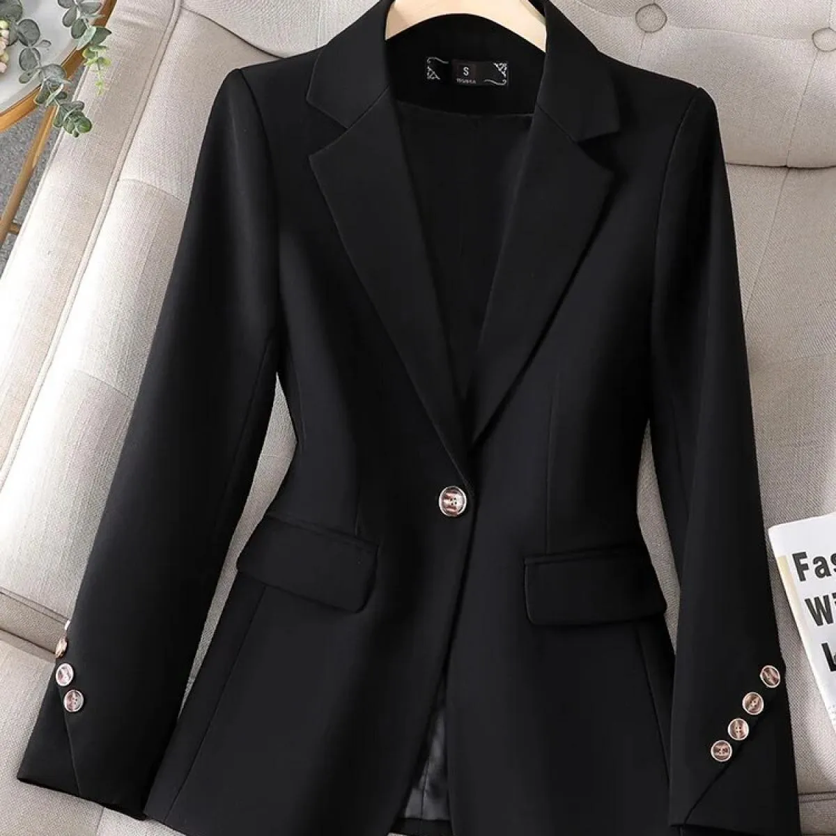 Giacca da donna formale da donna marrone nero Giacca da donna a maniche lunghe con bottone singolo Cappotto da lavoro da lavoro