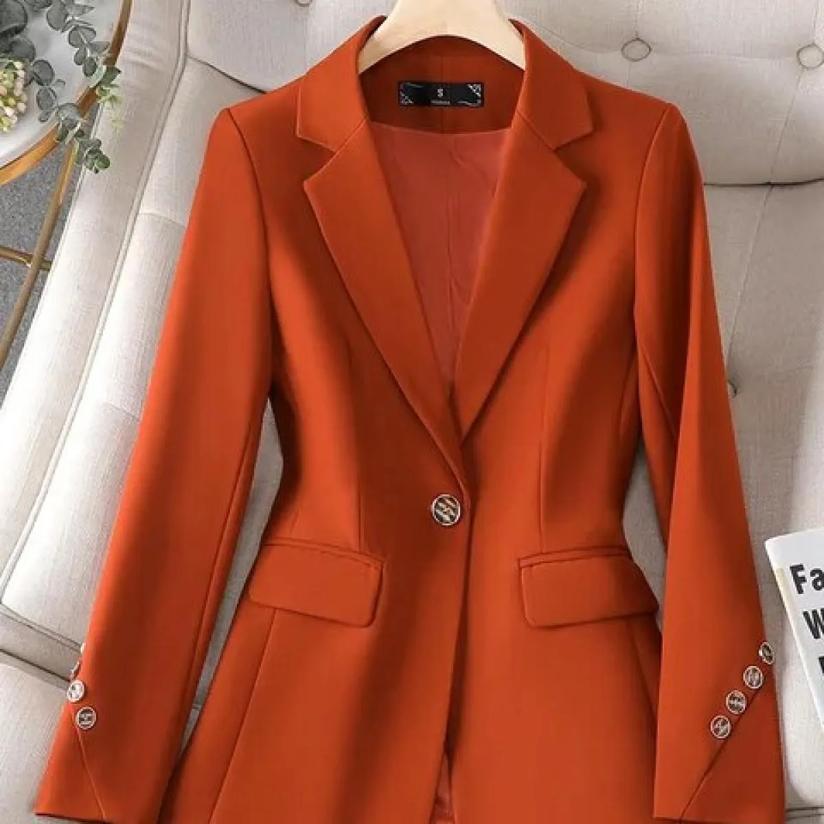 Giacca da donna formale da donna marrone nero Giacca da donna a maniche lunghe con bottone singolo Cappotto da lavoro da lavoro