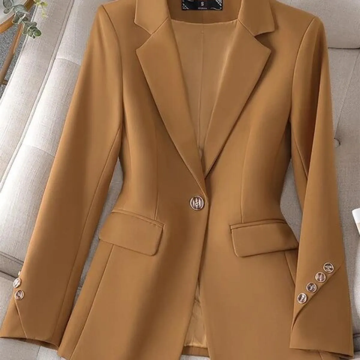 Giacca da donna formale da donna marrone nero Giacca da donna a maniche lunghe con bottone singolo Cappotto da lavoro da lavoro