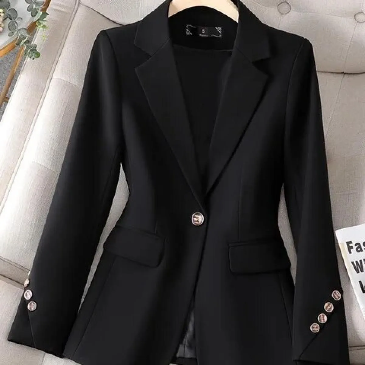 Giacca da donna formale da donna marrone nero Giacca da donna a maniche lunghe con bottone singolo Cappotto da lavoro da lavoro