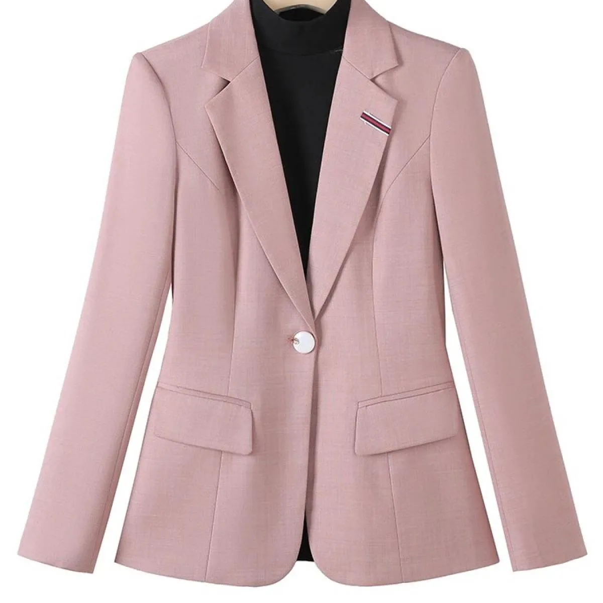 Giacca da donna in tinta unita rosa grigio giacca da donna a maniche lunghe con bottone singolo da ufficio, da lavoro, da lavoro