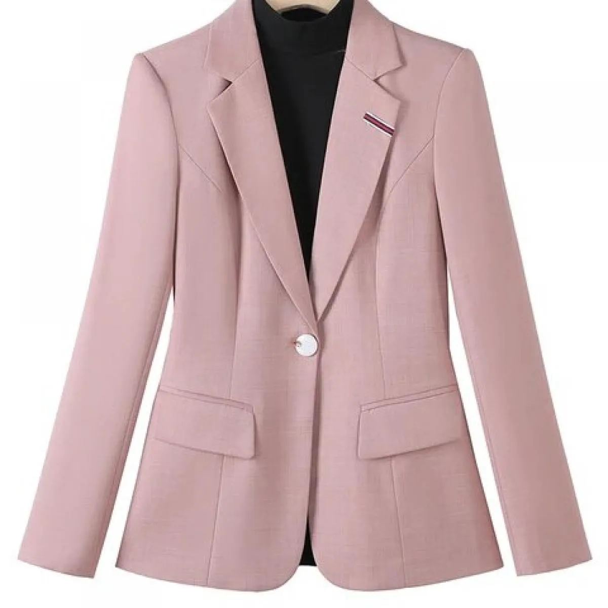Giacca da donna in tinta unita rosa grigio giacca da donna a maniche lunghe con bottone singolo da ufficio, da lavoro, da lavoro