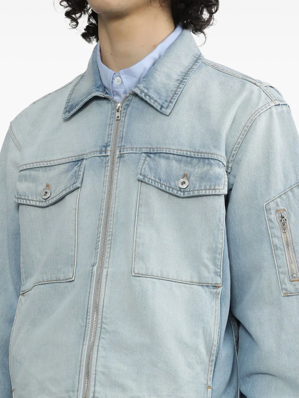 Giacca denim con zip in celeste - uomo