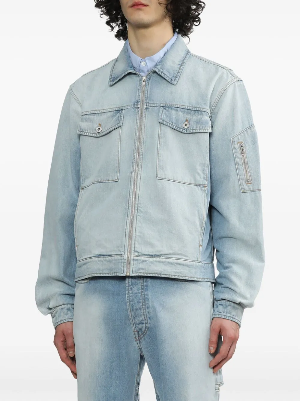Giacca denim con zip in celeste - uomo