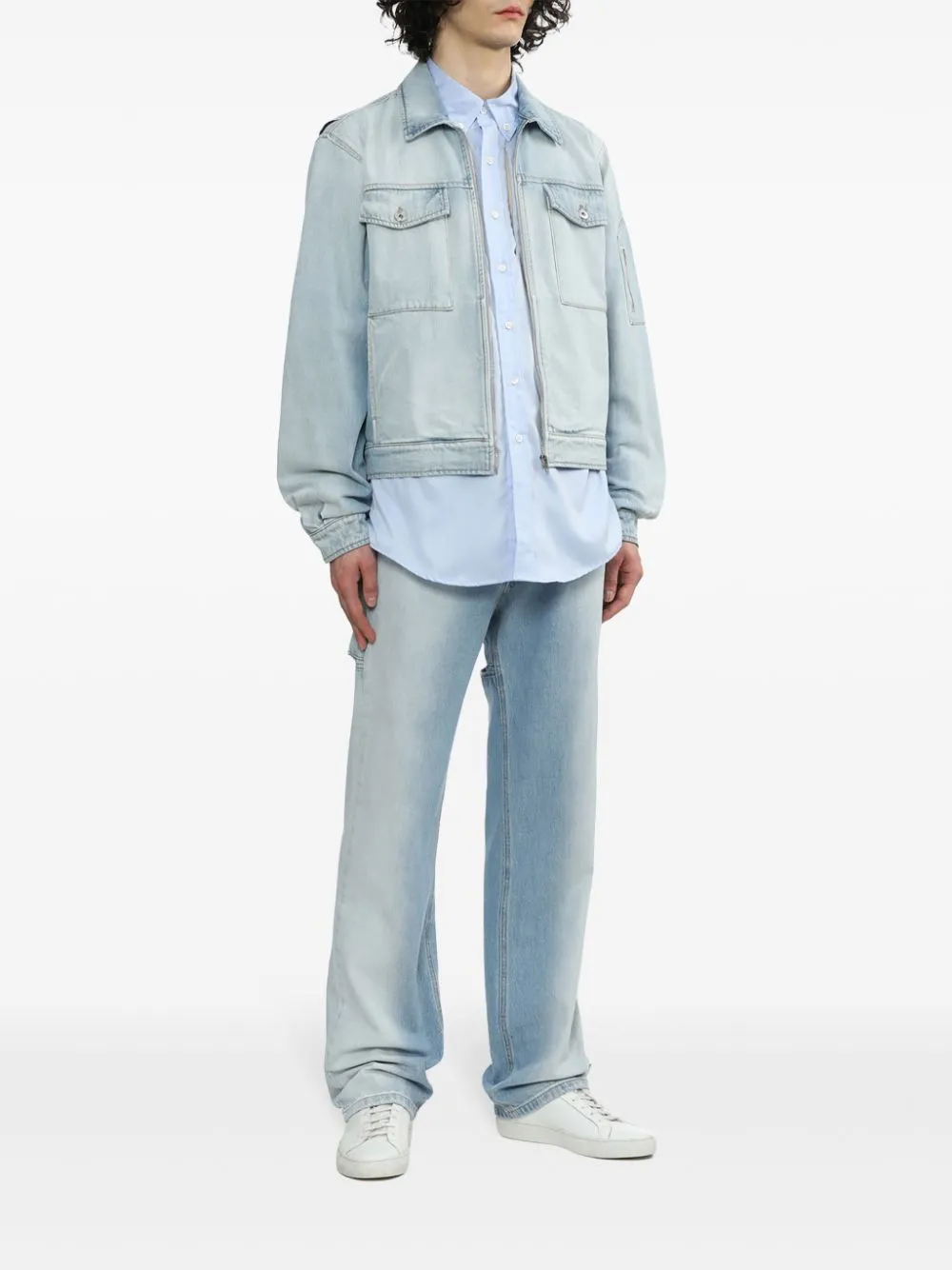 Giacca denim con zip in celeste - uomo