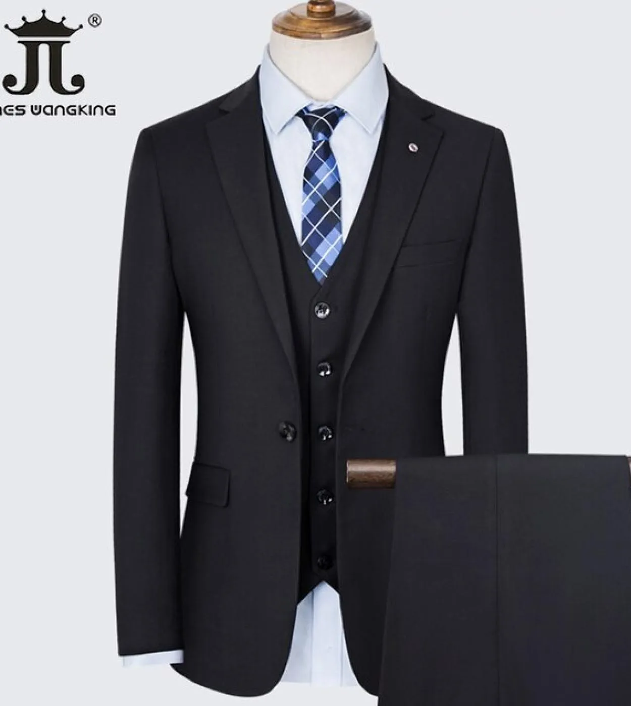 giacca  gilet  pantaloni Abito da sposa da sposo tinta unita Abito da lavoro formale da uomo slim fit Abito da lavoro nero 3
