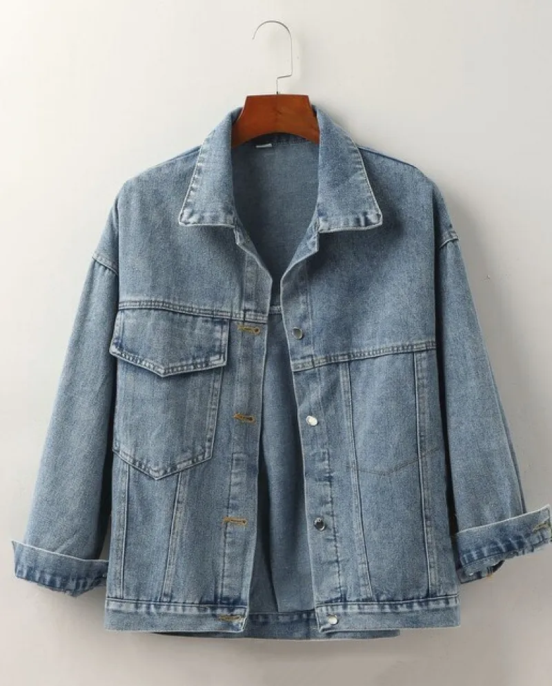 Giacche di jeans da donna Primavera Autunno Capispalla a maniche lunghe Giacche con colletto a bavero abbottonato con tasche Den
