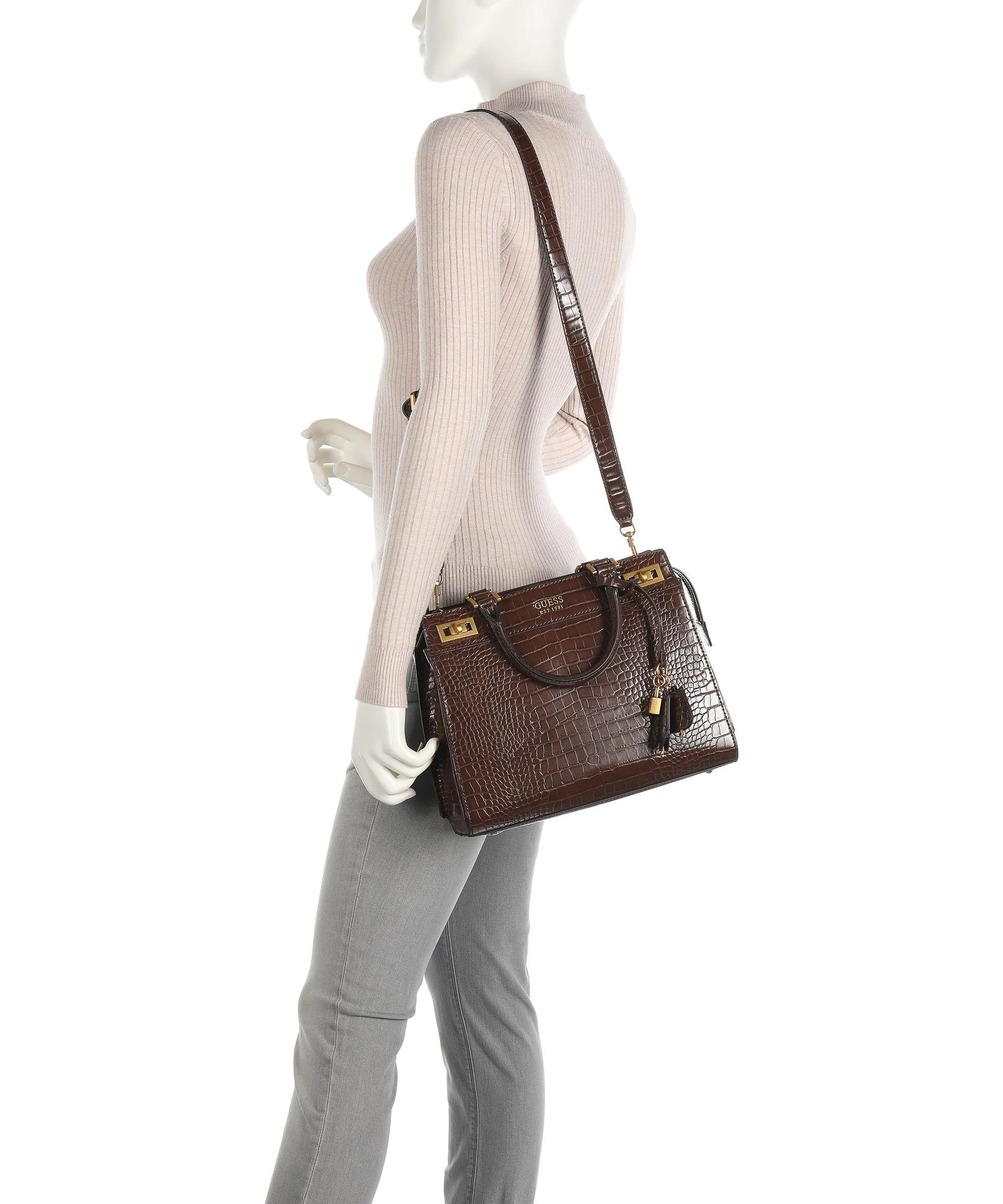  Guess Katey Borsa a mano pelle sintetica marrone scuro  
