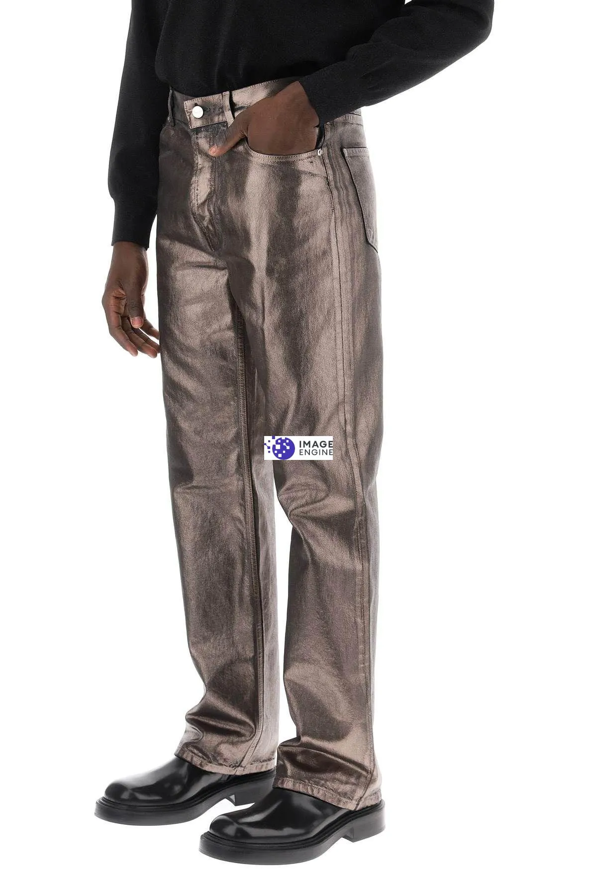 Jeans in denim metallico