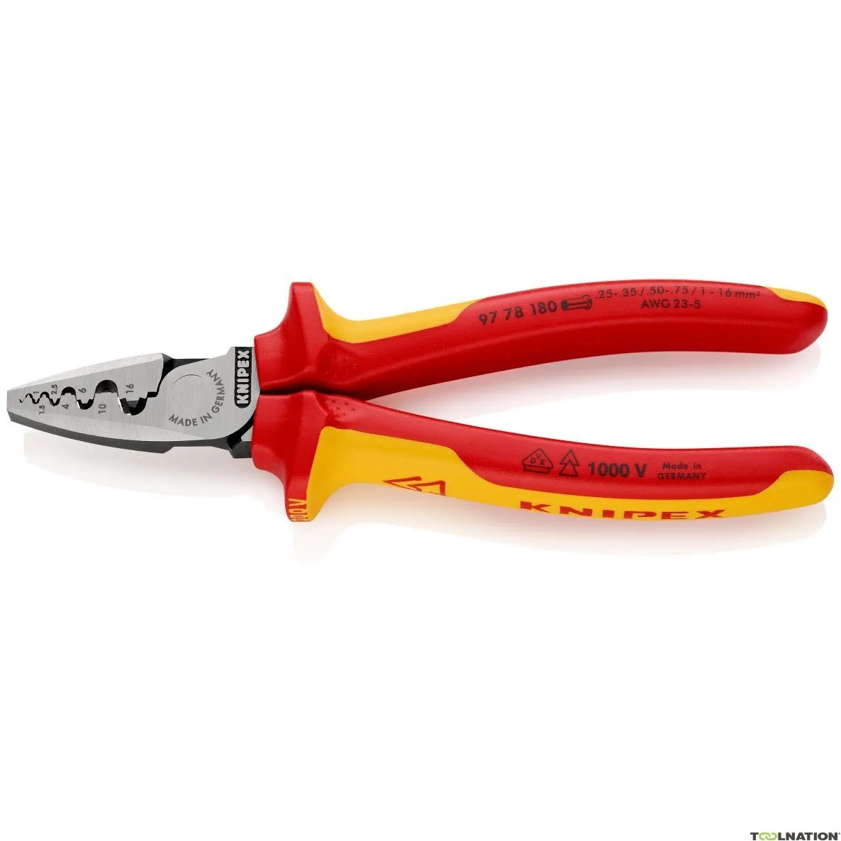 Knipex 97 78 180 Pinze a crimpare per manicotti DIN 46228 parti 1 + 4 da 0,25 a 16 mm²