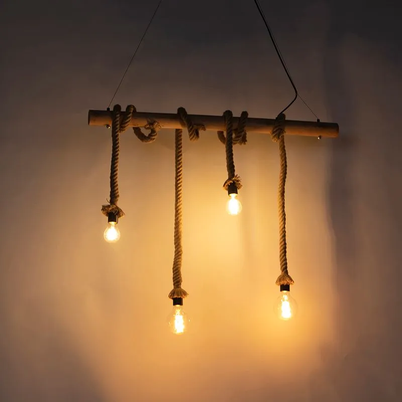 Lampada a sospensione rurale di corda a 4 luci - Ropa
