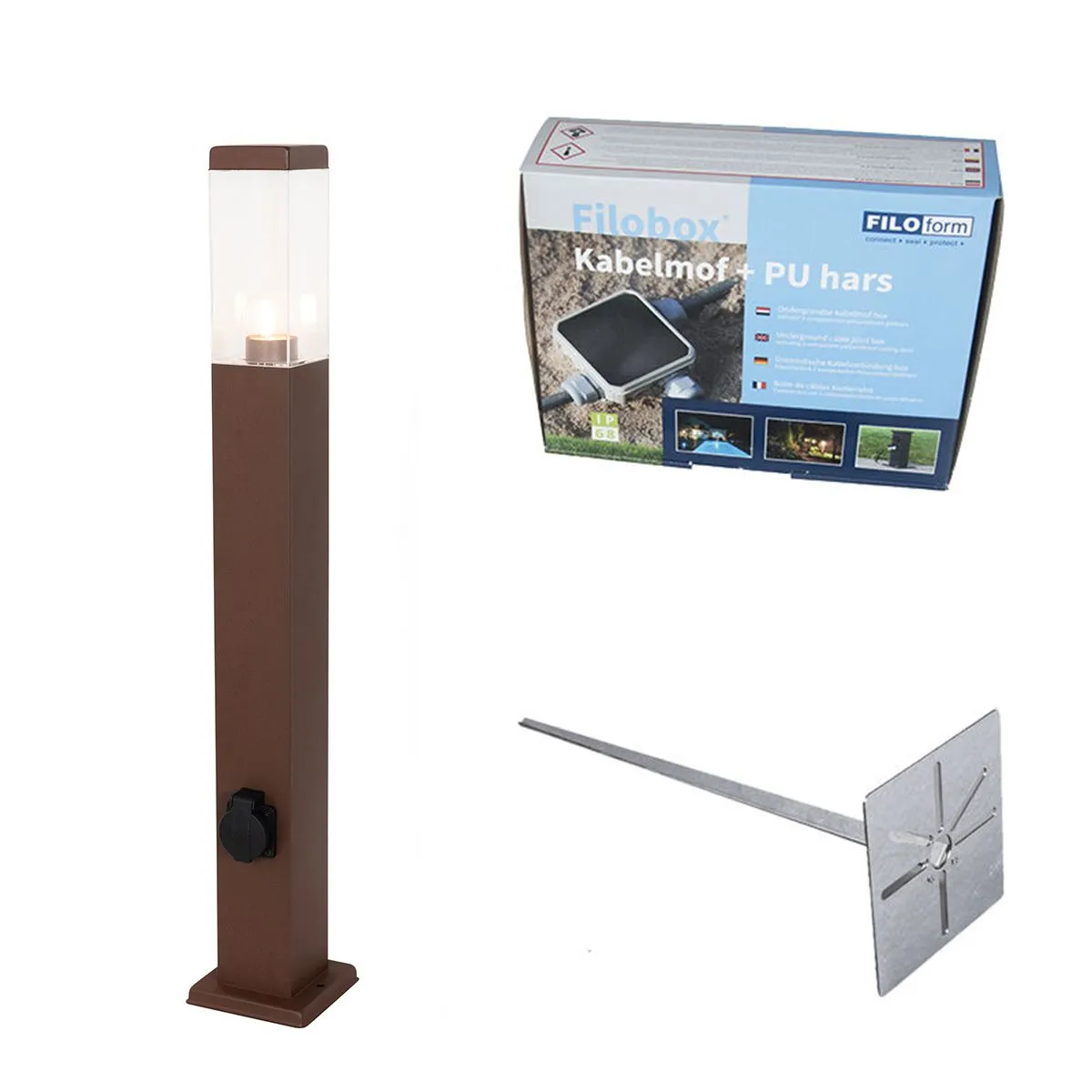Lampada da esterno marrone ruggine 80 cm con presa IP44 - Malios