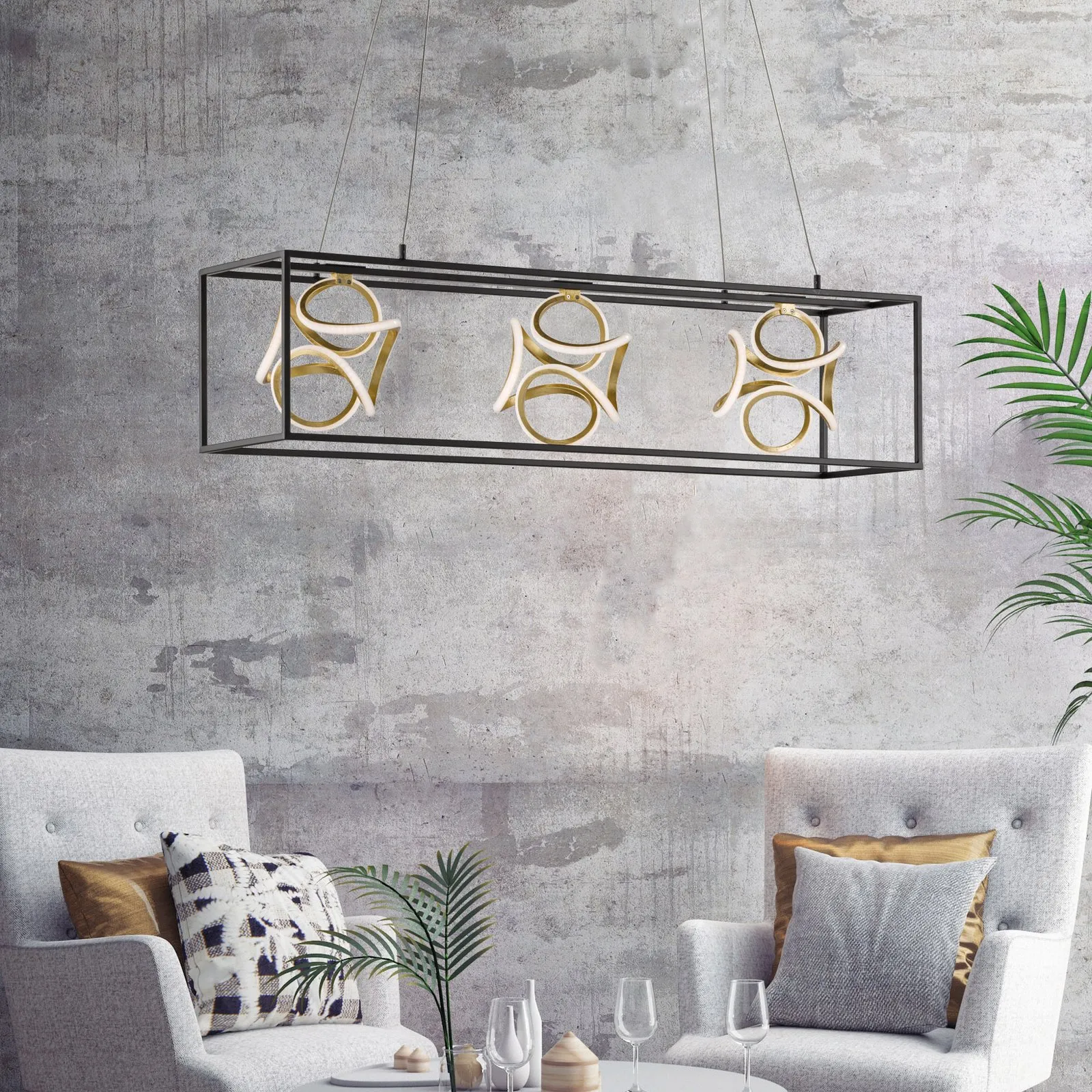Lampada LED sospensione Gesa gabbia metallo 3 luci