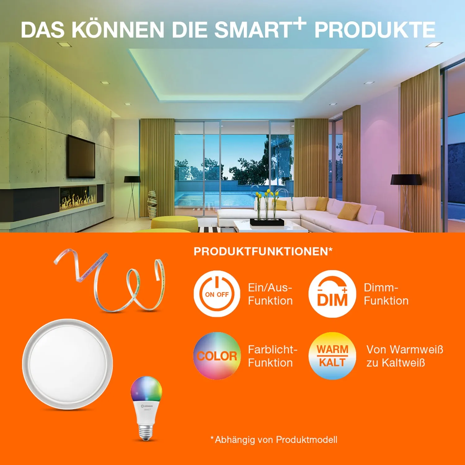 Lampadina LED a goccia Ledvance Smart Home WiFi RGBW E27 2700-6500 K 60 W 806 lm