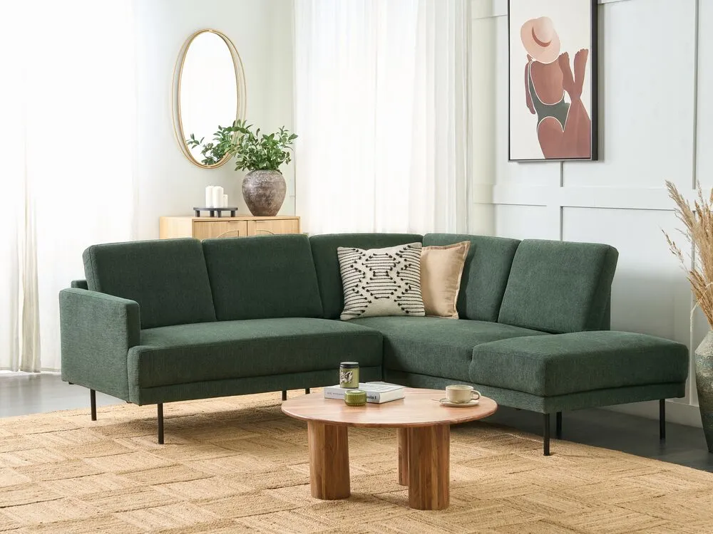 Left Hand 4 Seater Fabric Corner Sofa Dark Green BREDA