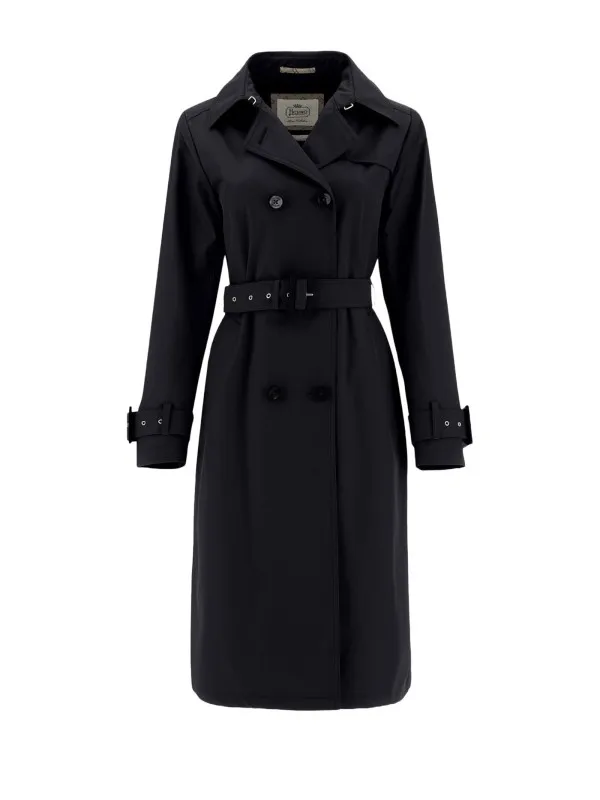 Long blue trench coat with belt