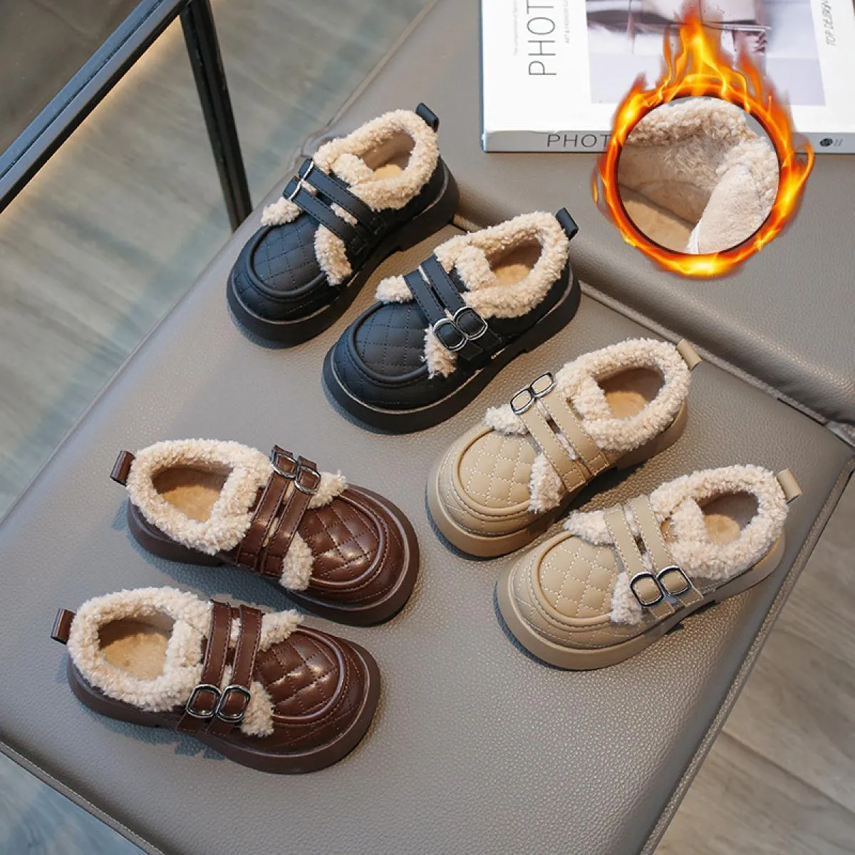 Nuove scarpe invernali per bambini Ragazza per bambini Principessa Pelliccia delicata sulla pelle Scarpe da bambina calde Sneake