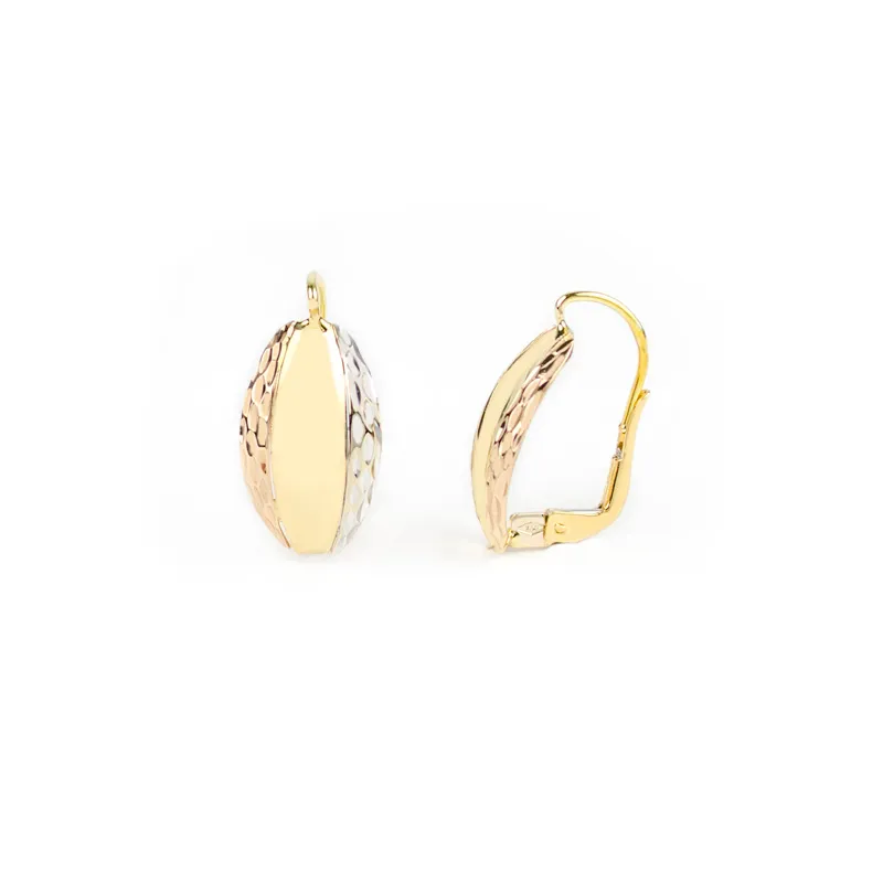 Orecchini monachella con ovale in oro giallo, bianco e rosa