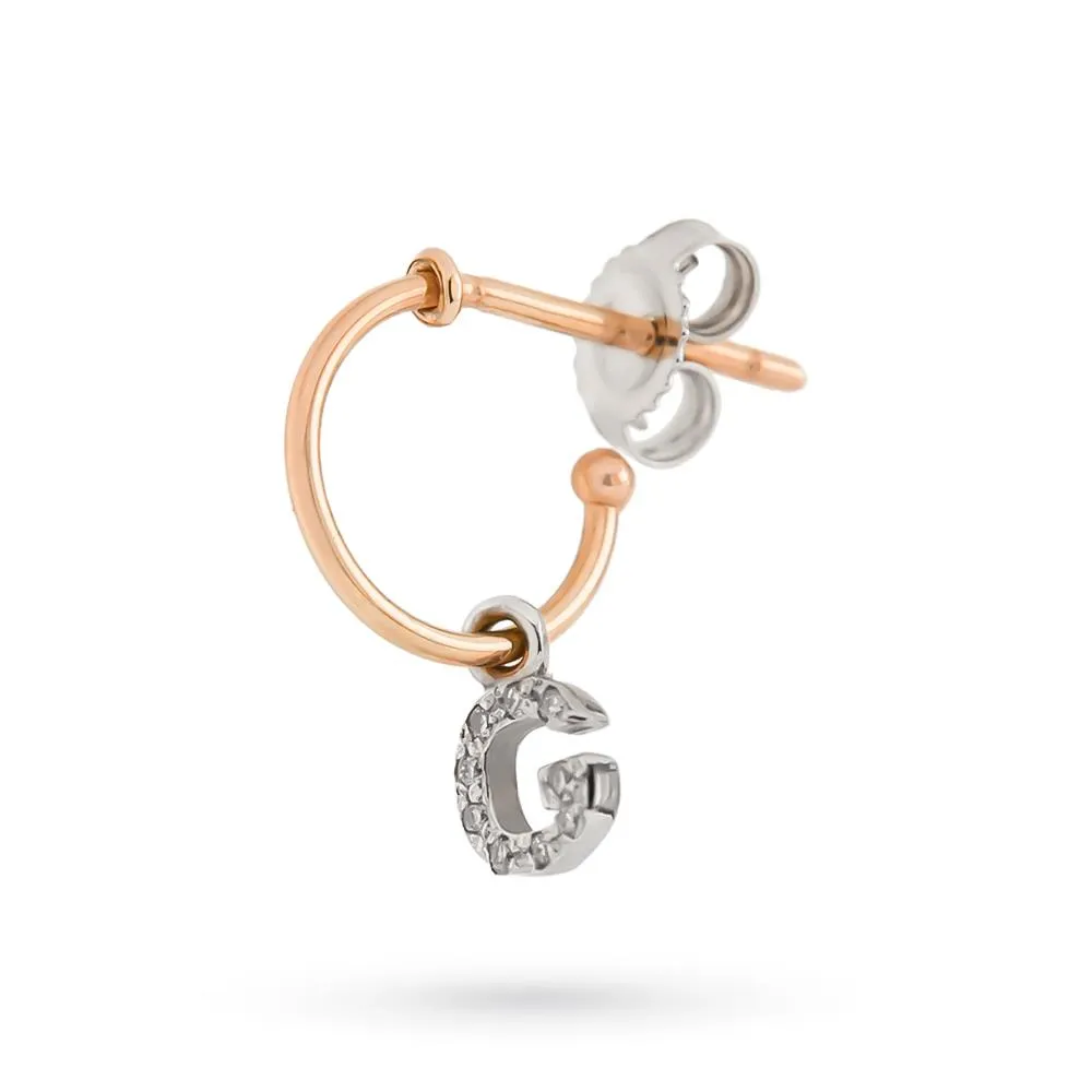Orecchino singolo cerchio lettera G pendente oro diamanti
