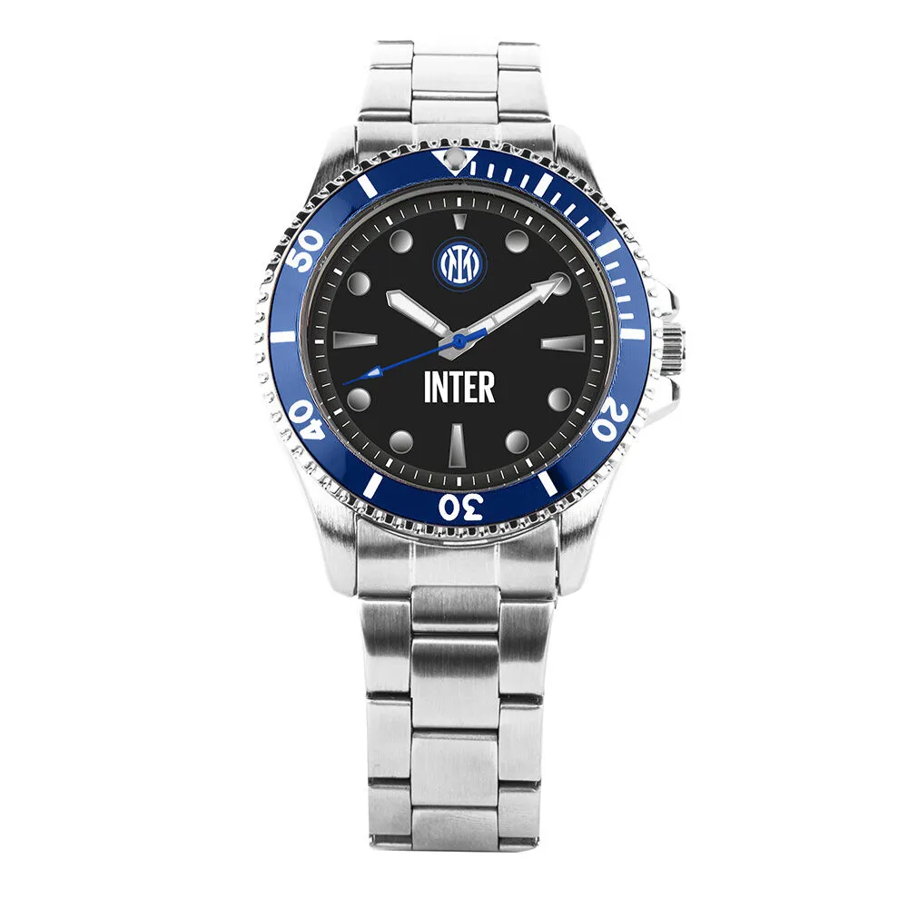Orologio Al Quarzo Inter P-i7476unb Cassa Rotonda Metallo Argentato 41 mm Quadrante Nero Cinturino Acciaio Argentato