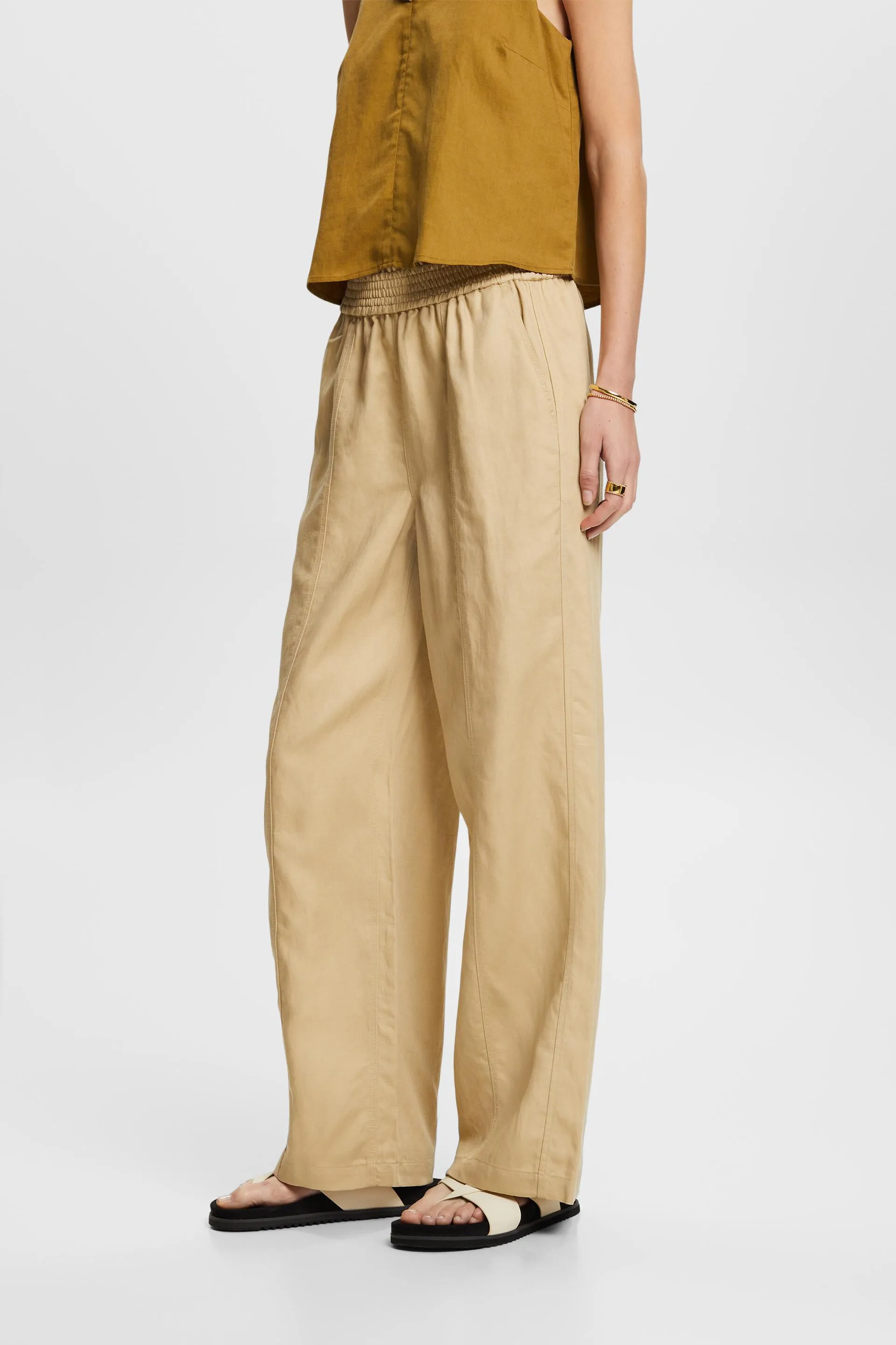 Pantaloni a gamba larga, misto lino