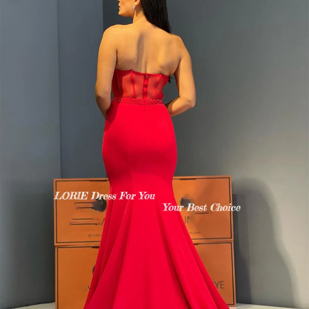 Perline glitterate Abiti da celebrità Abiti da sera Abito da ballo Rosso Spalla da sera