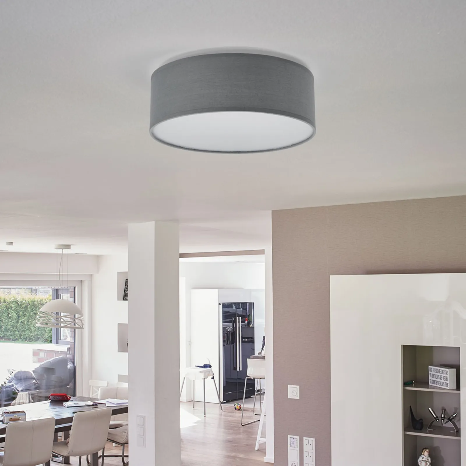 Plafoniera Sogno, Ø 30 cm, tessuto, grigio