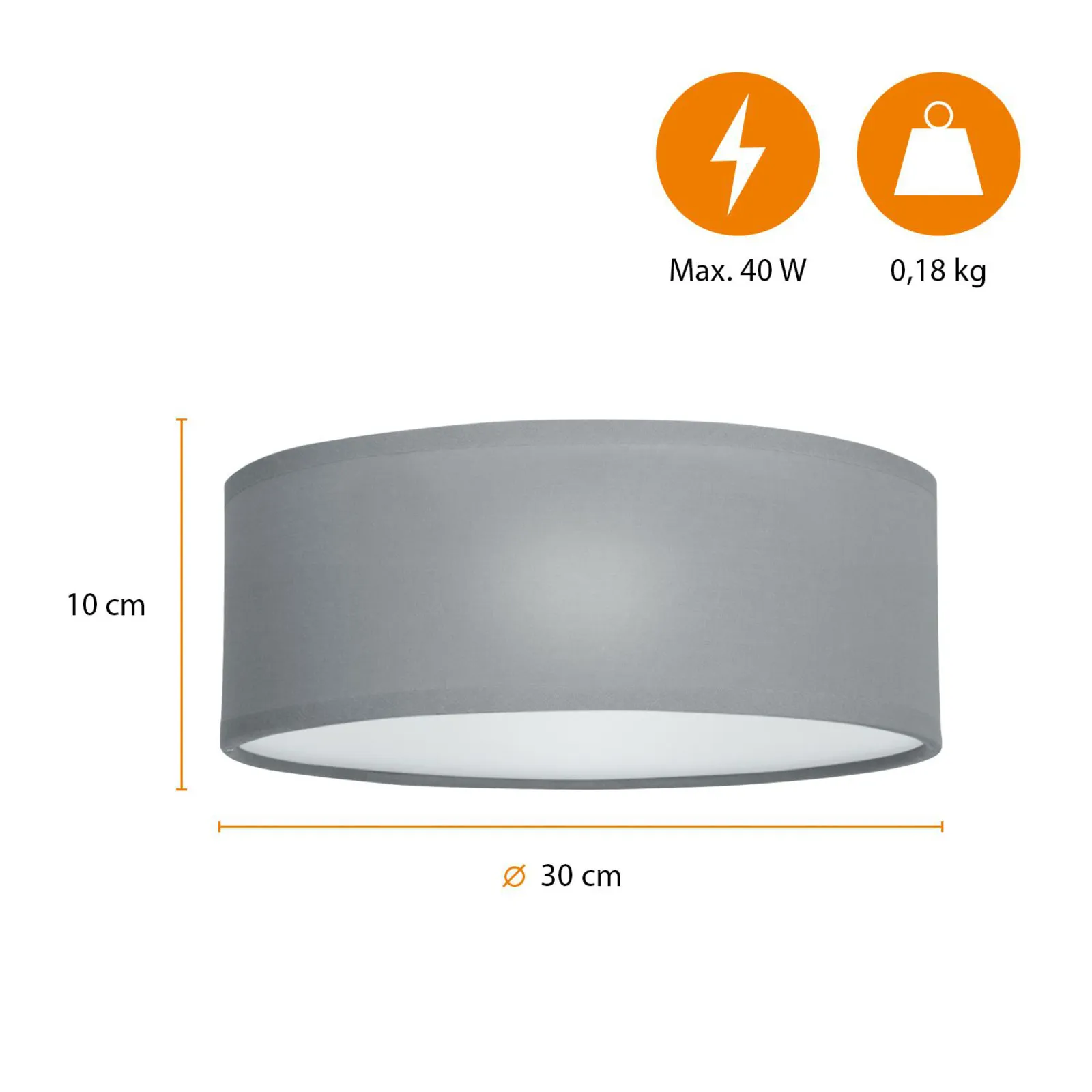 Plafoniera Sogno, Ø 30 cm, tessuto, grigio