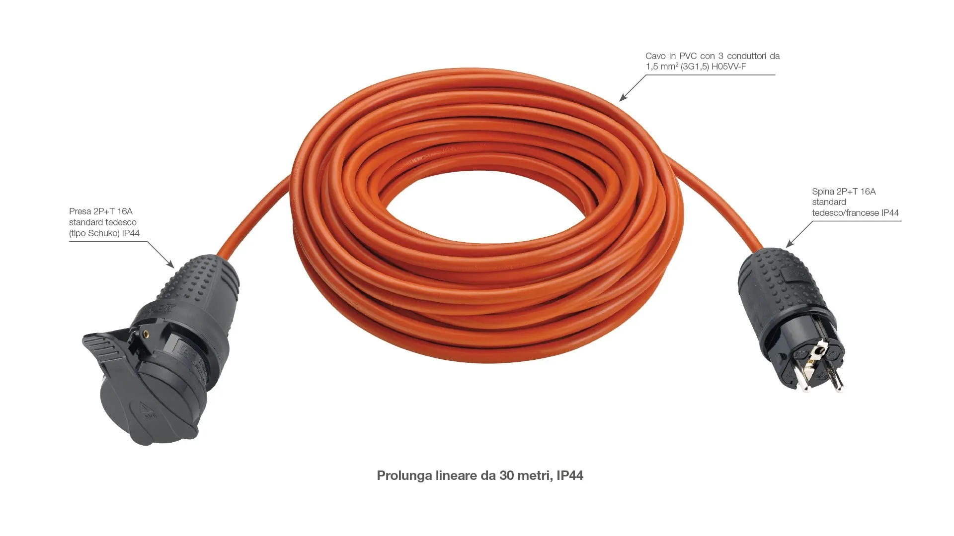 Prolunga Vimar 30 m IP44 3G1,5 schuko arancio