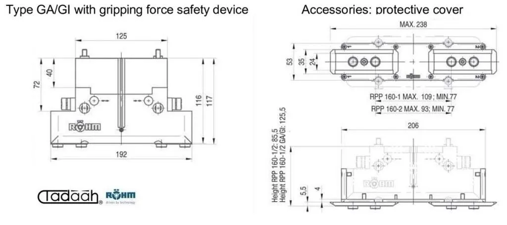 RPP-160 - Manipolatori Rohm - Pinze parallele a 2 griffe ad azionamento pneumatico, per automatizzazioni industriali portali e r
