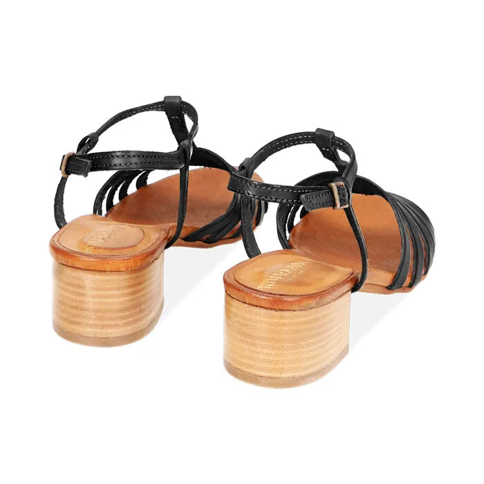 Sandali neri in pelle di vacchetta, tacco 4 cm