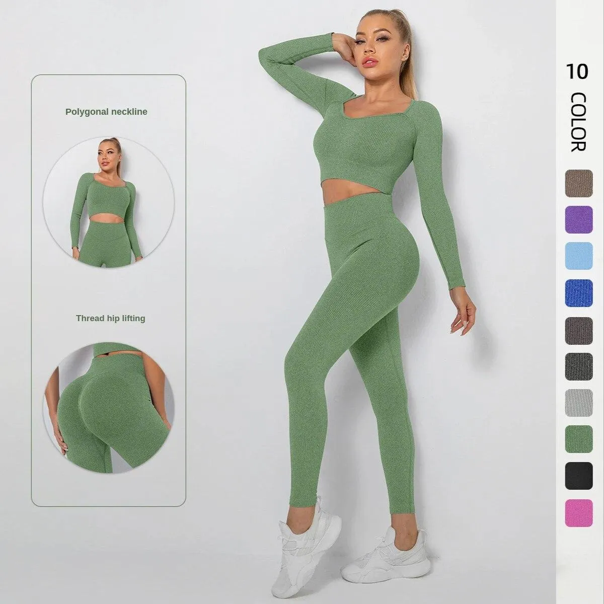 Set di vestiti per yoga Set di vestiti per yoga a maniche lunghe Completo senza cuciture Set di vestiti per allenamento femminil