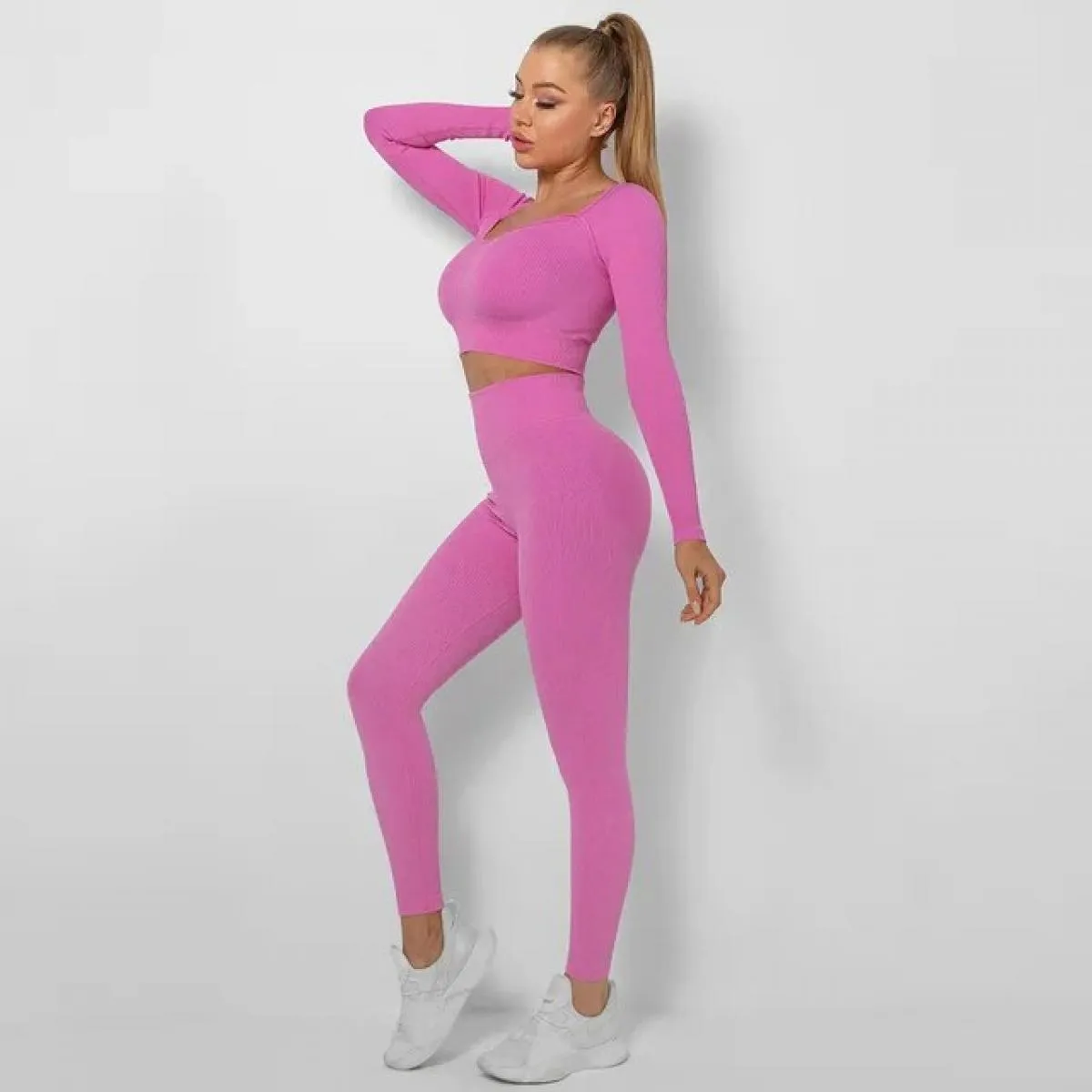 Set di vestiti per yoga Set di vestiti per yoga a maniche lunghe Completo senza cuciture Set di vestiti per allenamento femminil