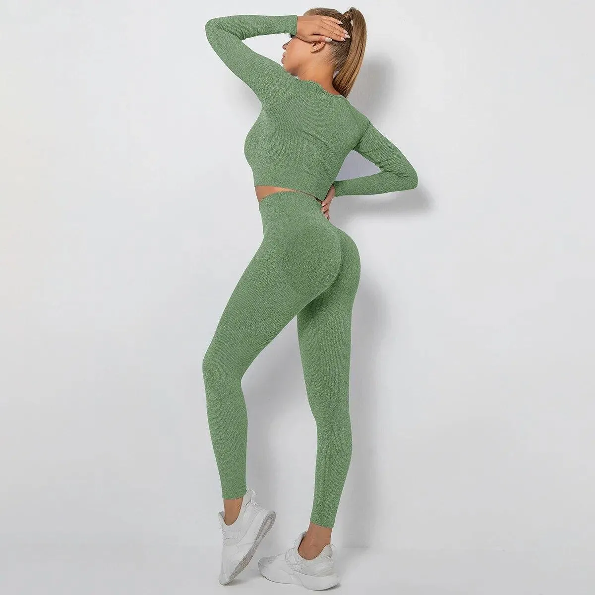 Set di vestiti per yoga Set di vestiti per yoga a maniche lunghe Completo senza cuciture Set di vestiti per allenamento femminil