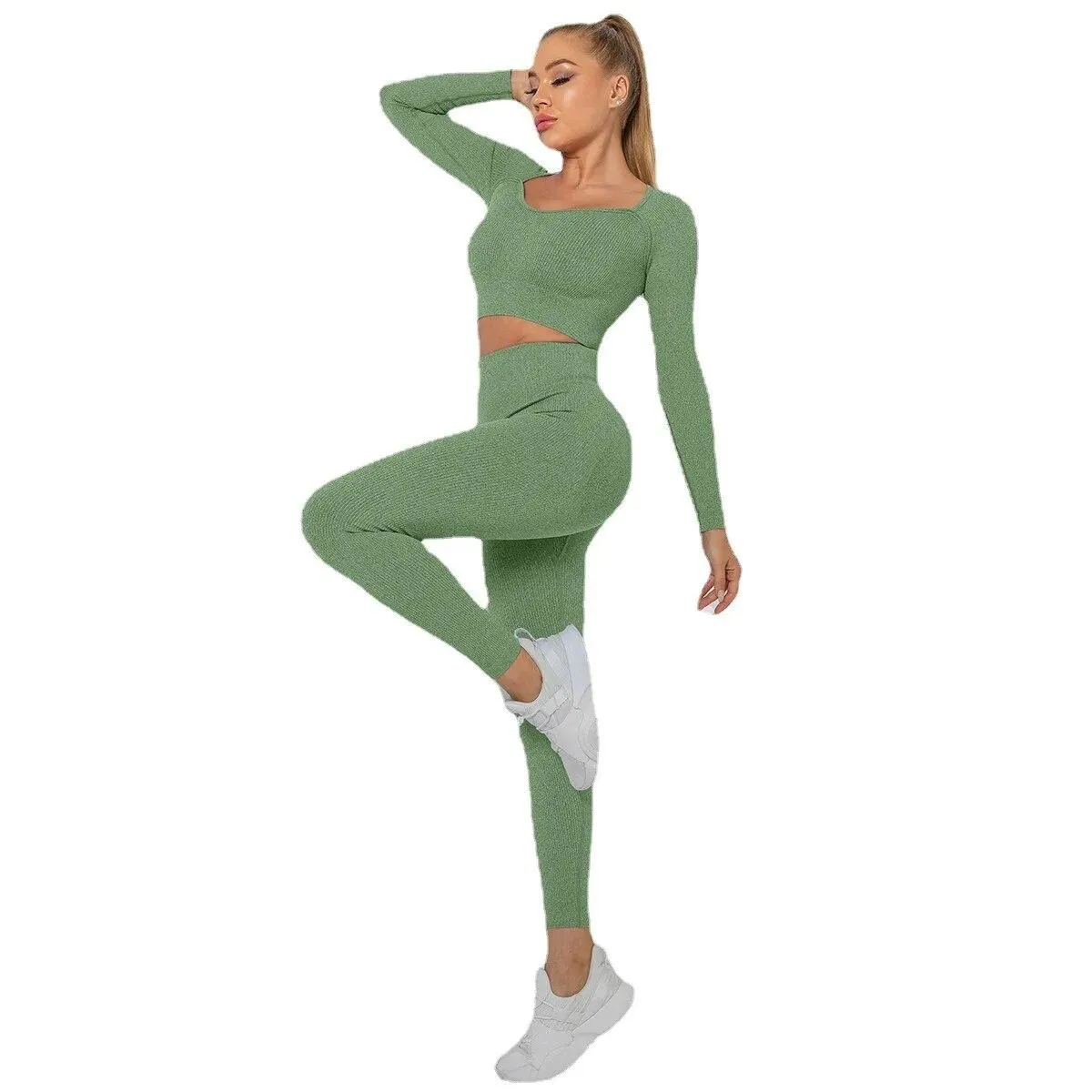 Set di vestiti per yoga Set di vestiti per yoga a maniche lunghe Completo senza cuciture Set di vestiti per allenamento femminil