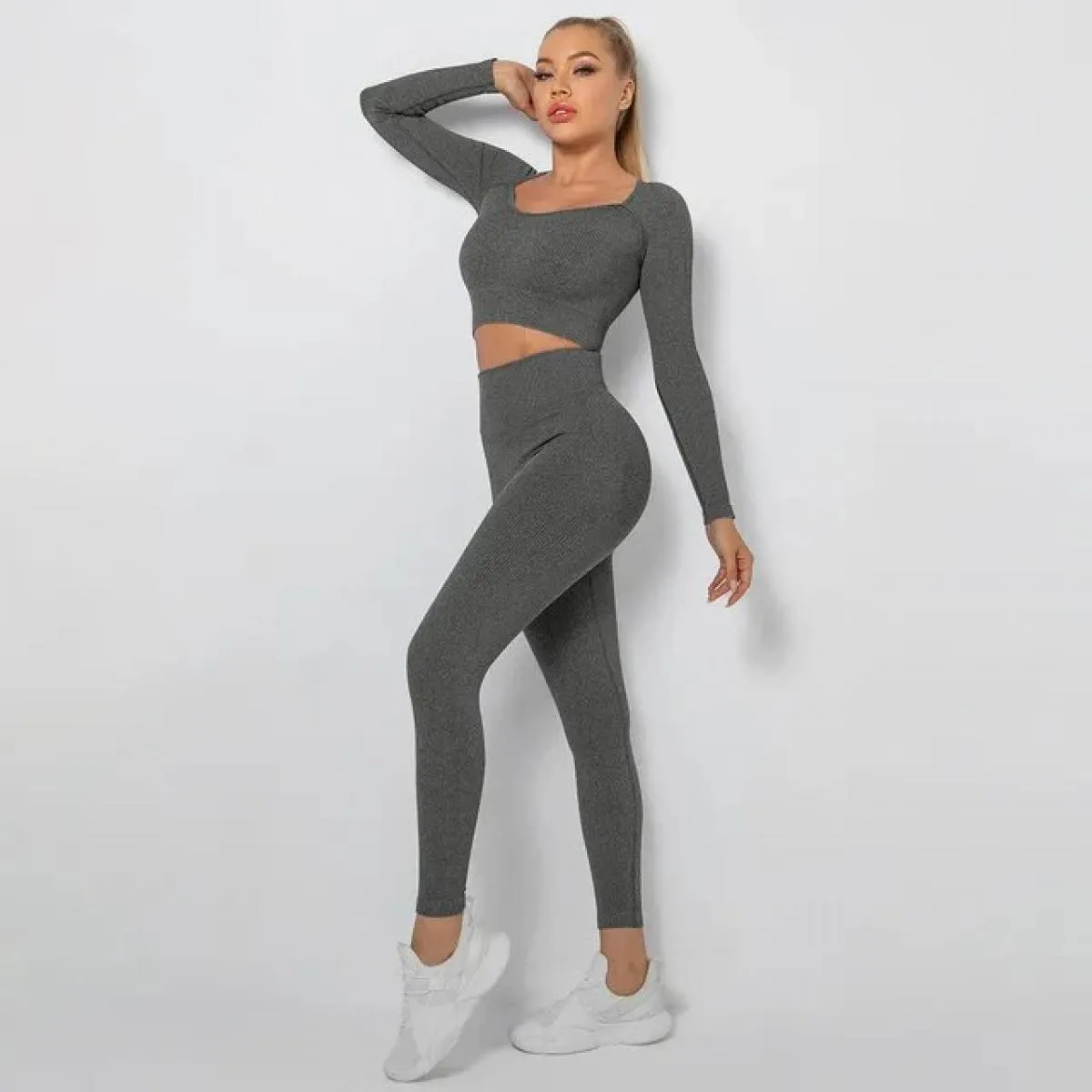 Set di vestiti per yoga Set di vestiti per yoga a maniche lunghe Completo senza cuciture Set di vestiti per allenamento femminil