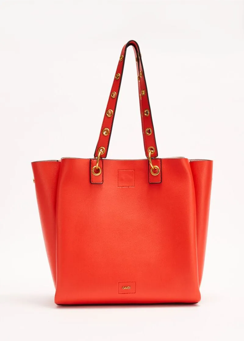 Shopping bag con occhielli in metallo