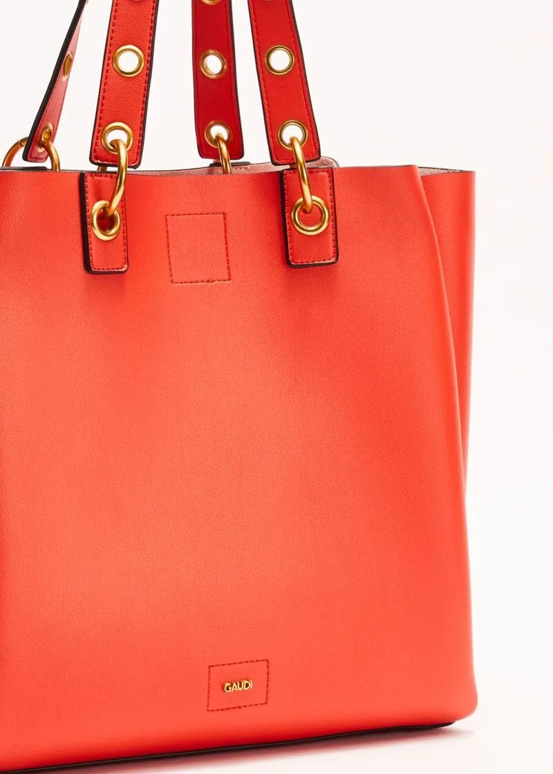 Shopping bag con occhielli in metallo