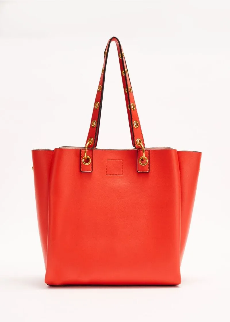 Shopping bag con occhielli in metallo