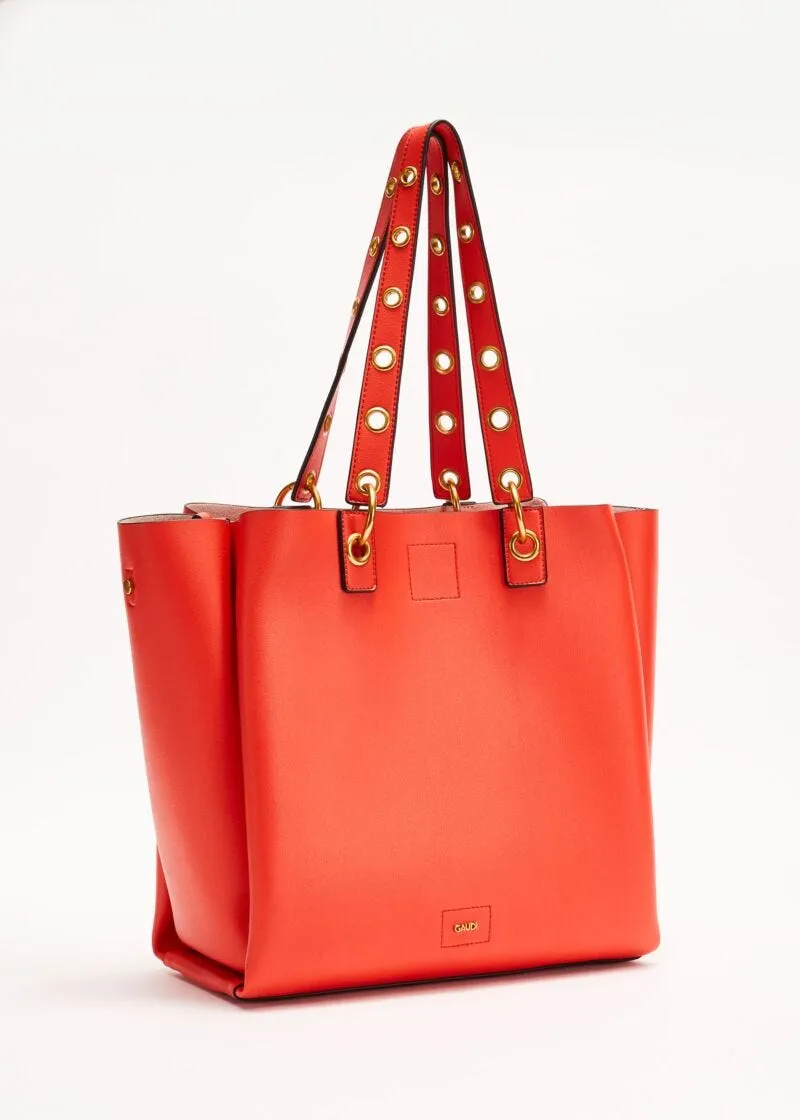 Shopping bag con occhielli in metallo