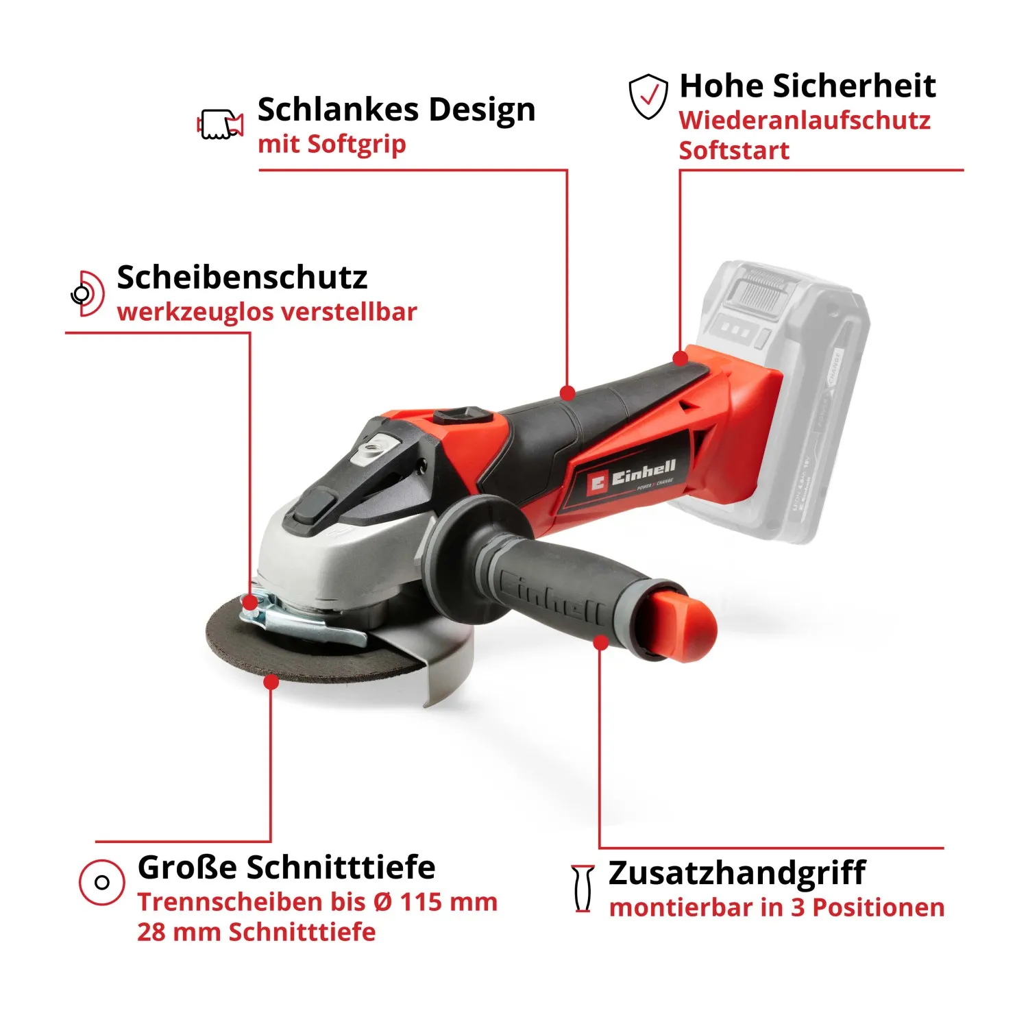 Smerigliatrice angolare a batteria Einhell TE-AG 18 li - Solo corpo macchina