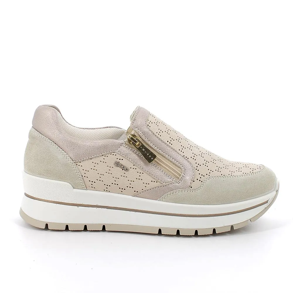 Sneakers in pelle da donna beige-panna