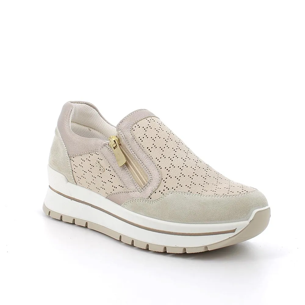 Sneakers in pelle da donna beige-panna