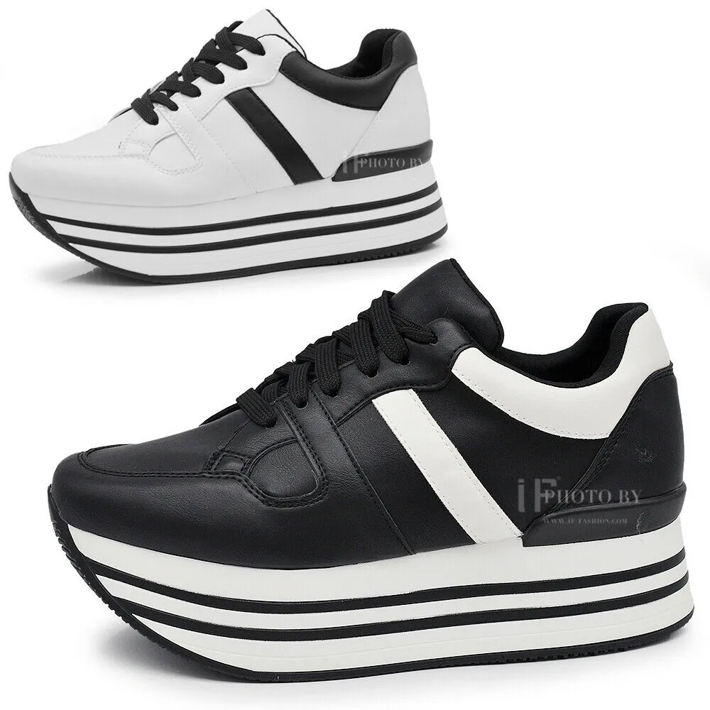 Sneakers Scarpe Da Ginnastica Donna Con Platform G0115-1 nero bianco