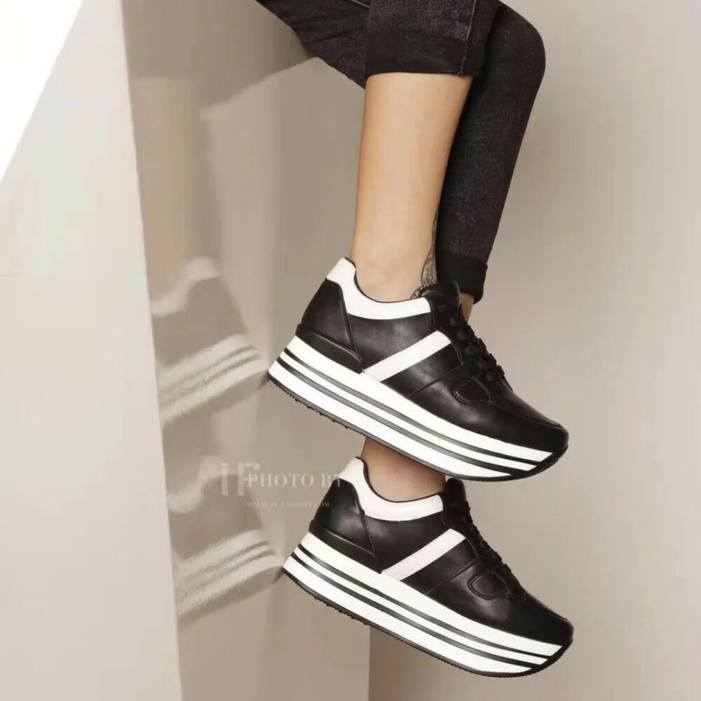 Sneakers Scarpe Da Ginnastica Donna Con Platform G0115-1 nero bianco
